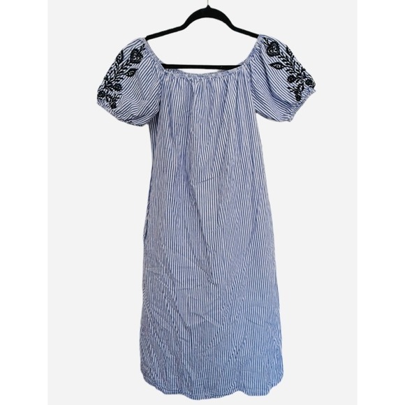 Who What Wear Revolve Striped Midi Dress Off Shoulder Blue Striped Size XS - Picture 1 of 6